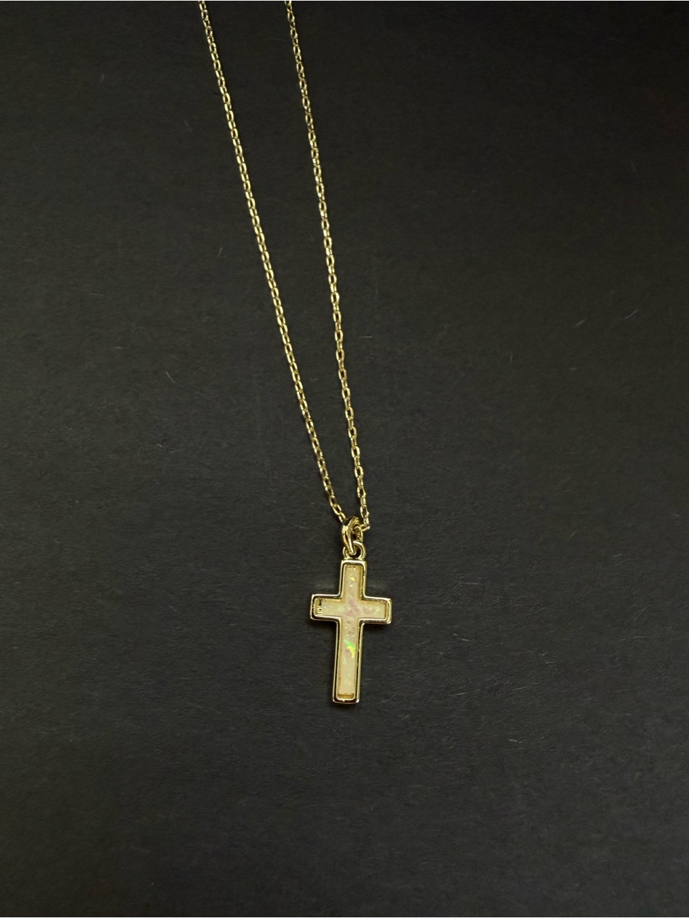 Gold Cross Pendant Necklace with White Inlay